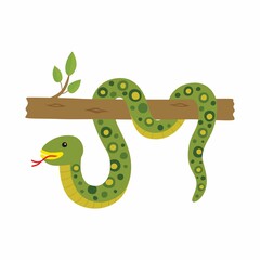 Anaconda on a tree. Vector illustration isolated.