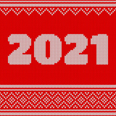 Fototapeta na wymiar New Year Seamless Knitted Pattern with number 2020. Knitting Sweater Design. Wool Knitted Texture. Vector illustration