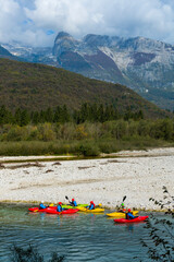 Kayak, Cezsoca, Soca river, Soca Valley, Julian Alps, Municipality of Bovec, Slovenia, Europe