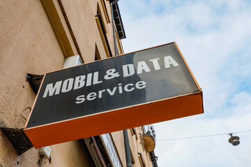 Obraz premium Stockholm, Sweden A sign for Mobil and data Service