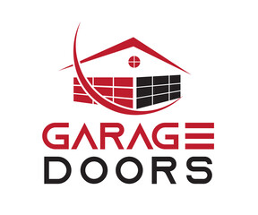 Residential house garage doors icon based logo vector illustration with dummy text for multi purpose use, white background.