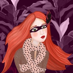 illustration of a girl in a floral background.