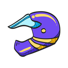 Motorcycle helmet icon in color drawing. Sport protection safety head