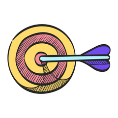 Arrow bullseye icon in color drawing. Business sport target strategy