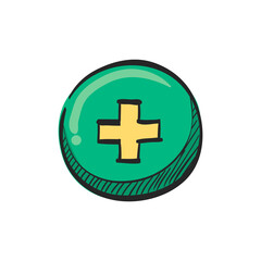 Plus sign icon in color drawing. Symbol add bookmark medical health care ambulance