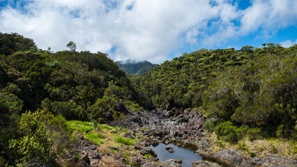 Fototapeta na wymiar dry river in the mountains of Reunion Island