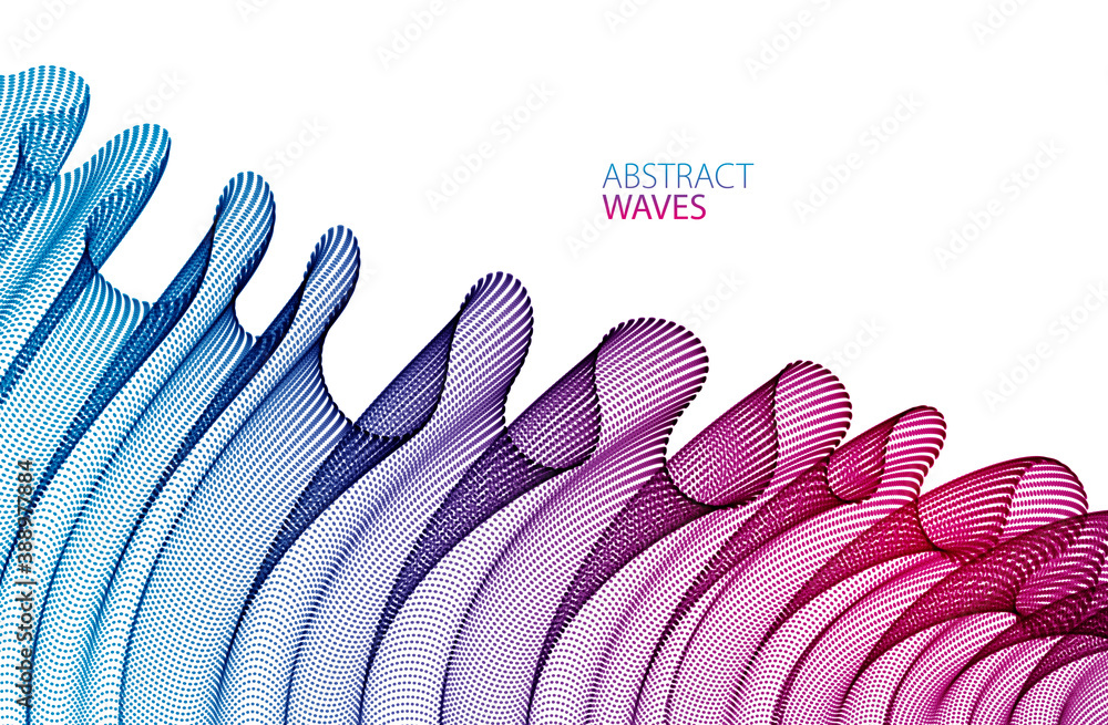 Poster vector abstract background with wave of flowing particles, smooth curve shape lines, transparent tul