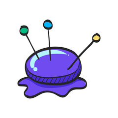 Pincushion icon in color drawing. Needle tailor store fashion industry