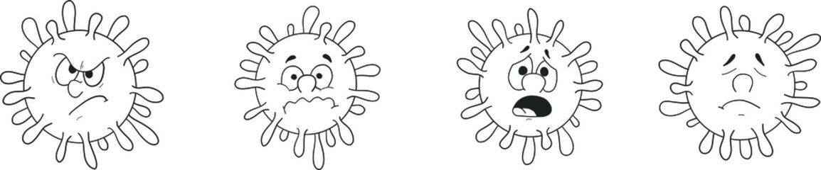 Corona Coronavirus Covid-19 Covid19 Sars-Cov-2 nCov flu pandemic disease virus hand drawing sketches scribbles doodles vector illustration faces with negative emotions