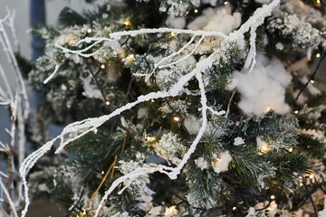 Elegant decorated with balls and figures Christmas tree