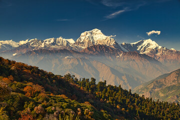Vue juste avant le coucher du soleil depuis la montagne panoramique Poon Hill jusqu& 39 au Dhaulagiri de 8000 m de haut au Népal.