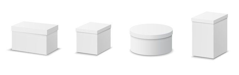 Set of White paper box or gift box isolated on white background (Clipping path).