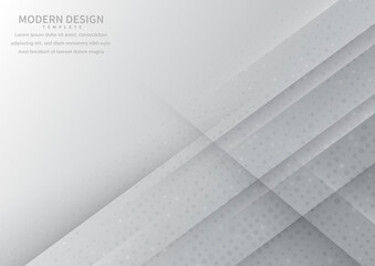 Abstract white and grey geometric diagonal overlap with dot pettern background. Modern style.