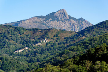 Fototapeta na wymiar San Petrone peak and Alesani valley in Corsica mountain