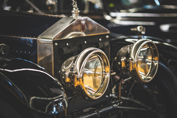 Headlamps of an old classic car