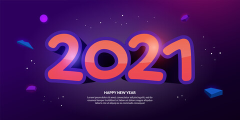  Happy new year 2021 background, beautiful 3D text design