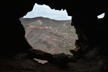 Gran Canaria ,, view outside from the opening of the cave complex Cuevas de La Audiencia