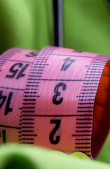 close-up colored measuring tape on background