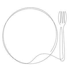 Fork and plate on white background. Vector illustration