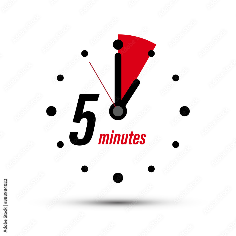 Poster 5 - five minutes analogue clock symbol isolated - vector