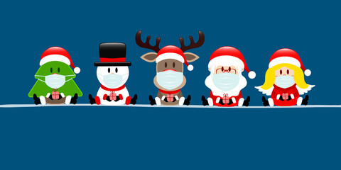 Banner Baum Schneemann Rentier Weihnachtsmann Und Engel Maske Dunkelblau