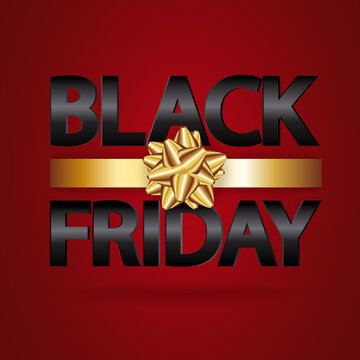 Black Friday Sale Poster With Gold Ribbon.