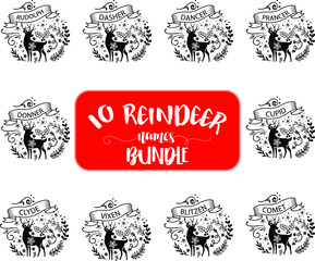 Reindeer Names Vector Illustrations Bundle