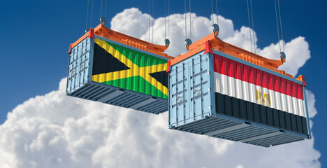 Freight containers with Egypt and Jamaica national flags. 3D Rendering