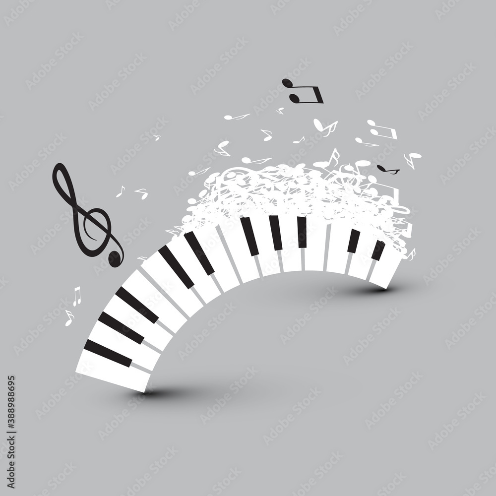 Poster piano keyboard with notes - abstract vector background - music design