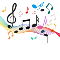 Music Background with Notes and Staff on White Backdrop - Vector