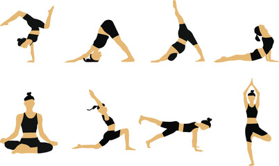 Woman Collection of yoga poses. 