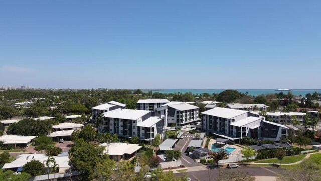 Aerial elevating drone shot of Fannie Bay in Darwin, Northern Territory