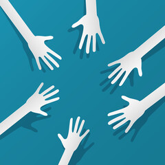 Paper Cut Vector Hands on Blue Background