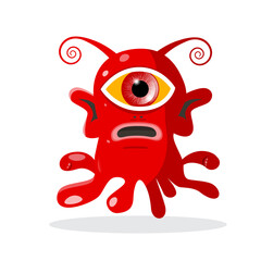 Red Alien or Virus Vector Cartoon Character Isolated
