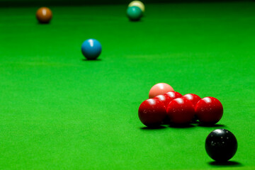 Snooker balls on green snooker table