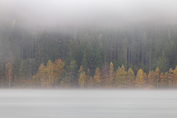 Autumn landscape at St. Ana Lake, in the heart of Transylvania, Romania	
