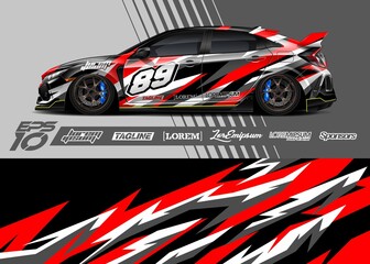 Car livery design vector. Graphic abstract stripe racing background designs for vehicle, race car, rally, adventure.
