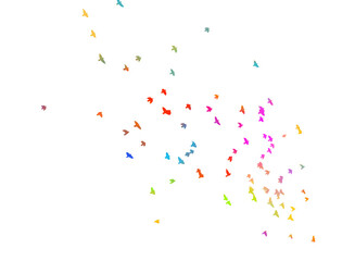 Bird watercolor. A flock of colorful birds. Mixed media. Vector illustration