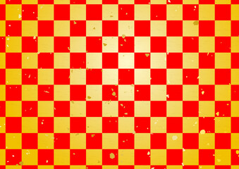 赤と金色の市松模様の和紙テクスチャ背景素材