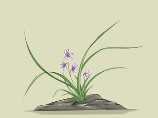 Colorful illustration of orchid, digital art.