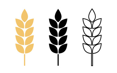 Wheat logo. Icon bakery. Spike wheat. Bread grain. Stalk oat, barley, corn, rye, malt, bran, millet, maize, rice, beer. Harvest seed for flour. Healthy eating. Stalks ear of wheat. Sign crop. Vector