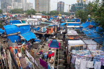 Fototapeta na wymiar 25/10/2020 View Of Dhobi Ghat is an open air laundromat in Mahalaxmi Mumbai Maharashtra India