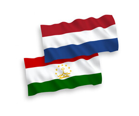 Flags of Tajikistan and Netherlands on a white background