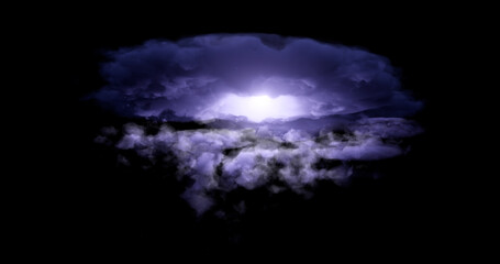 3d rendering. Dark, dense storm clouds with flashes of lightning on a black background. Graphic illustration.