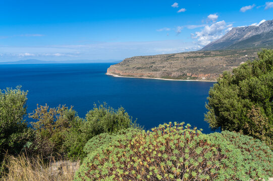 Breathtaking landscapes along the coast of the Mani Peninsula, Peloponnese, Greece.