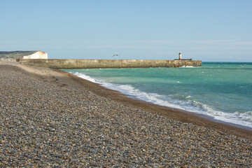 Newhaven beach and harbour, England