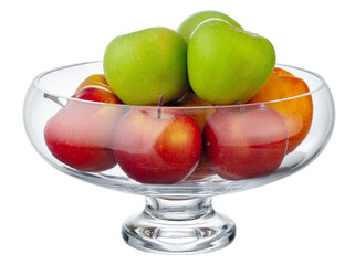 Glass bowl for fruits storage isolated on white