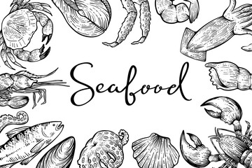 Seafood banner, hand drawn vector