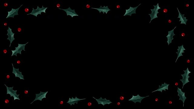 decorative greenery Christmas frame pattern watercolor festive foliage elements alpha channel loop