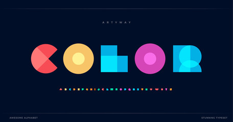 Fototapeta Overlay colorful alphabet. Color overlap, decorative font, geometric type for modern color logo, abstract headline, art lettering and maxi typographic. Minimal style letter, vector typography design obraz